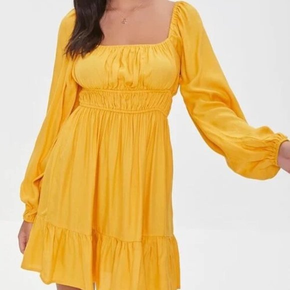 Forever 21 Dresses & Skirts - ⬇️𝐂𝐂𝐎 𝐏𝐑𝐈𝐂𝐄 𝐓𝐎𝐃𝐀𝐘 𝐎𝐍𝐋𝐘!Forever 21 Peasant Dress Gold Large NEW